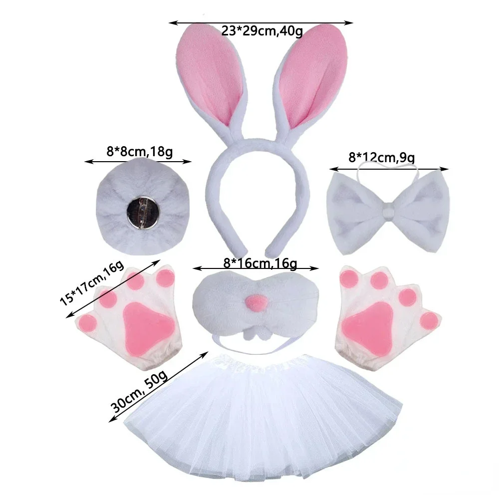 Easter Bunny Tutu Costume Rabbit Headband Nose Tail Skirt Bow Paw Gloves for Women Kids Girls Party Dress Up