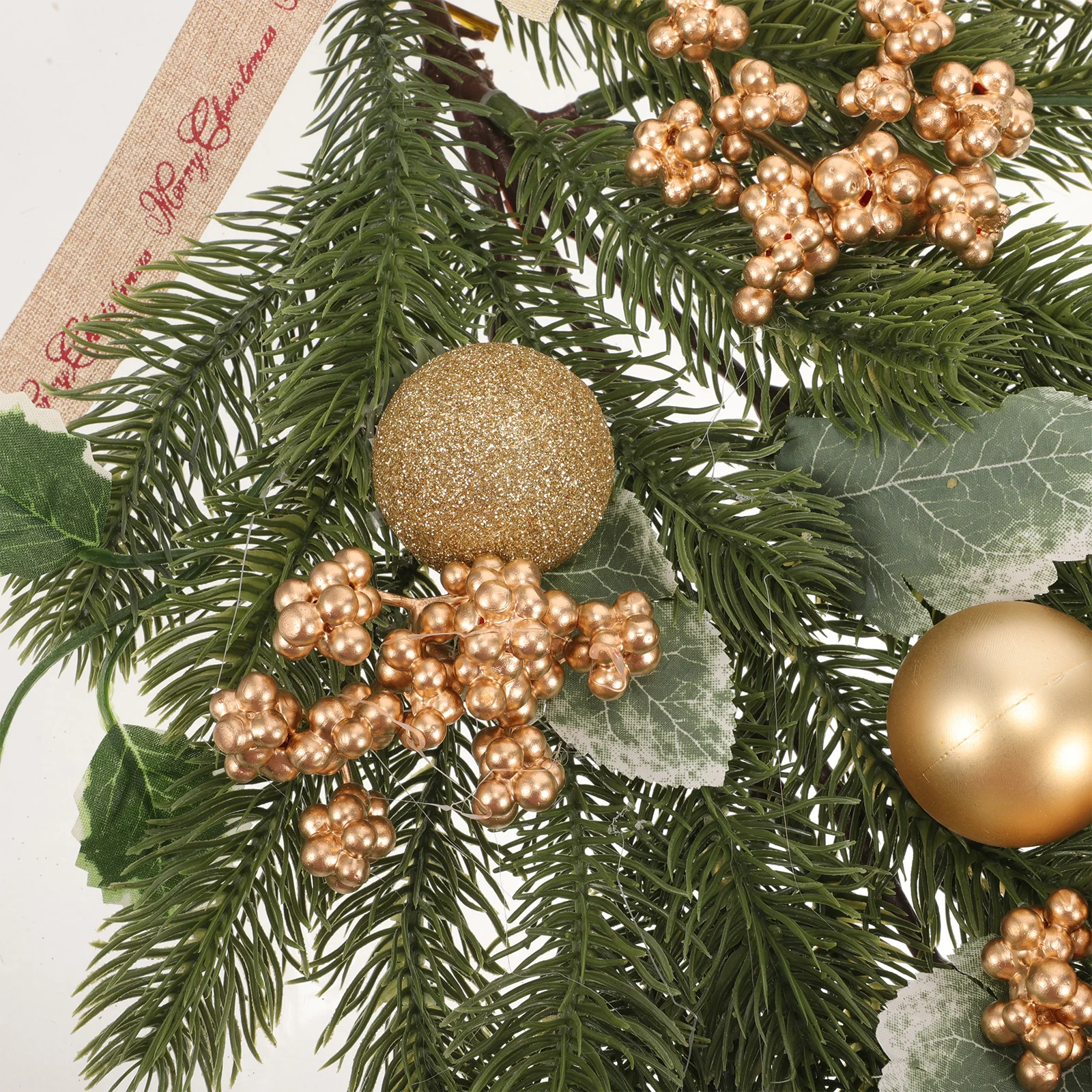 

Golden Christmas Teardrop Swag Hanging Wreath Door Decor Xmas Wall Pendant Stair Railing Garland Holiday Party Decoration