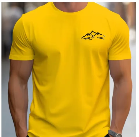 تي شيرت برقبة دائرية وأكمام قصيرة للرجال صيفي 100 قطن عصري كاجوال رياضي فضفاض مقاس كبير نمط جبلي مطبوع #2