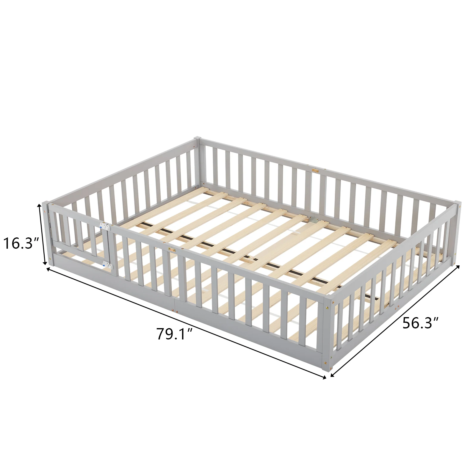 Cama con valla con puerta y tablero Cama infantil completa de pino pintado gris