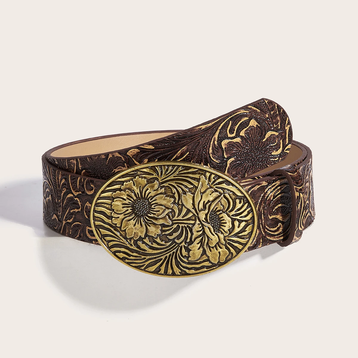 Retro flower elliptical buckle westerly belt