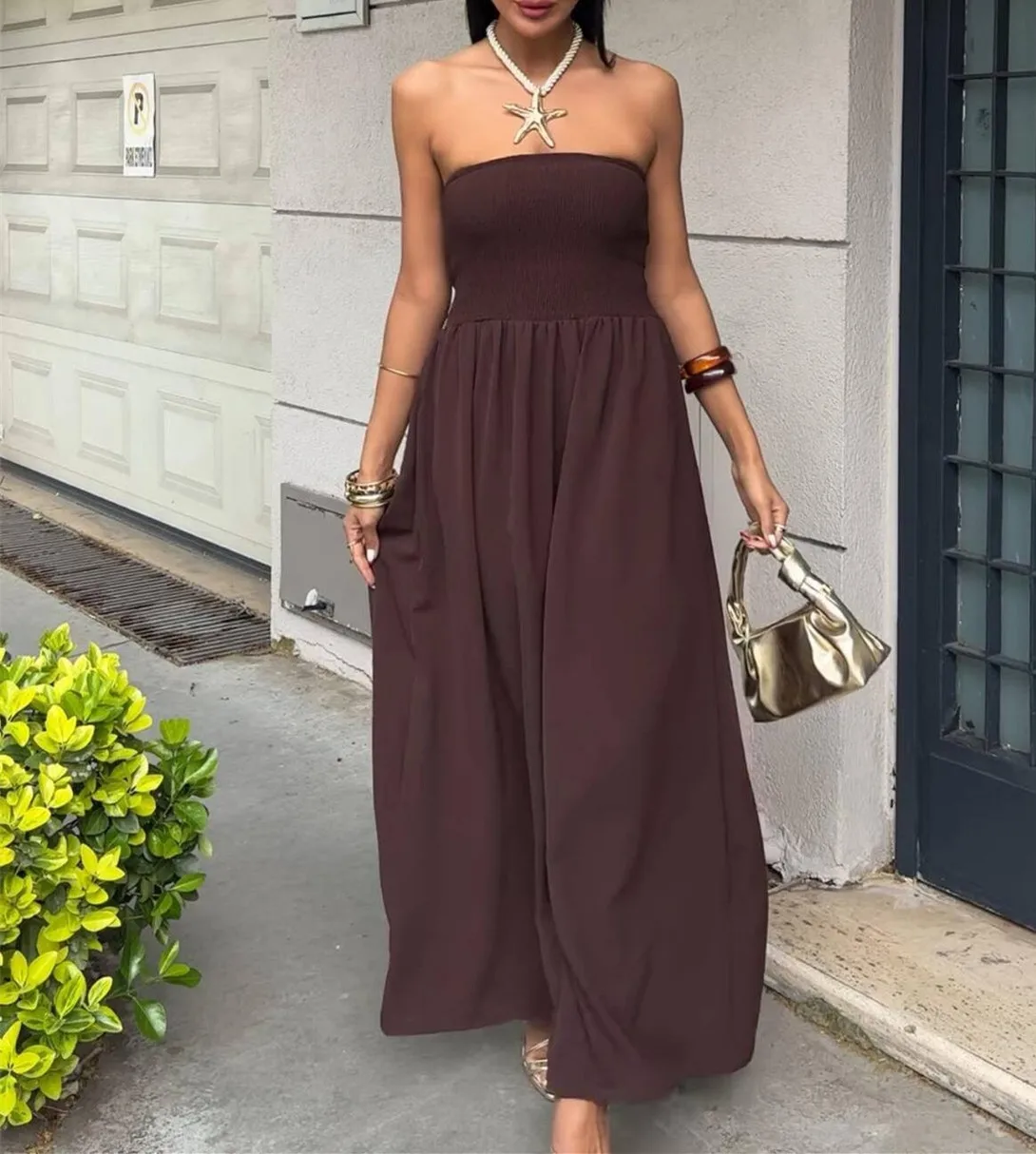 

New Fashion Sexy Sleeveless Strapless Solid Color Slim Fit Elastic Waist Ankle-Length Jumpsuits For Women,4 Colors