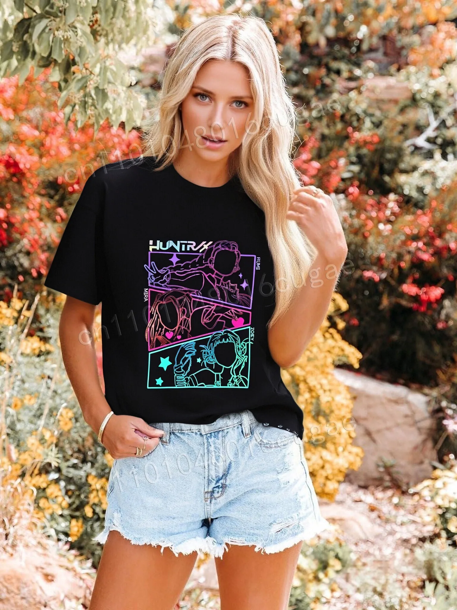 

2025 Movie Demon Hunter T-shirt Summer Loose Women's T-shirt Street Fashion Women's Hip-hop Fashion Casual T-shirt Tops Y2K Top