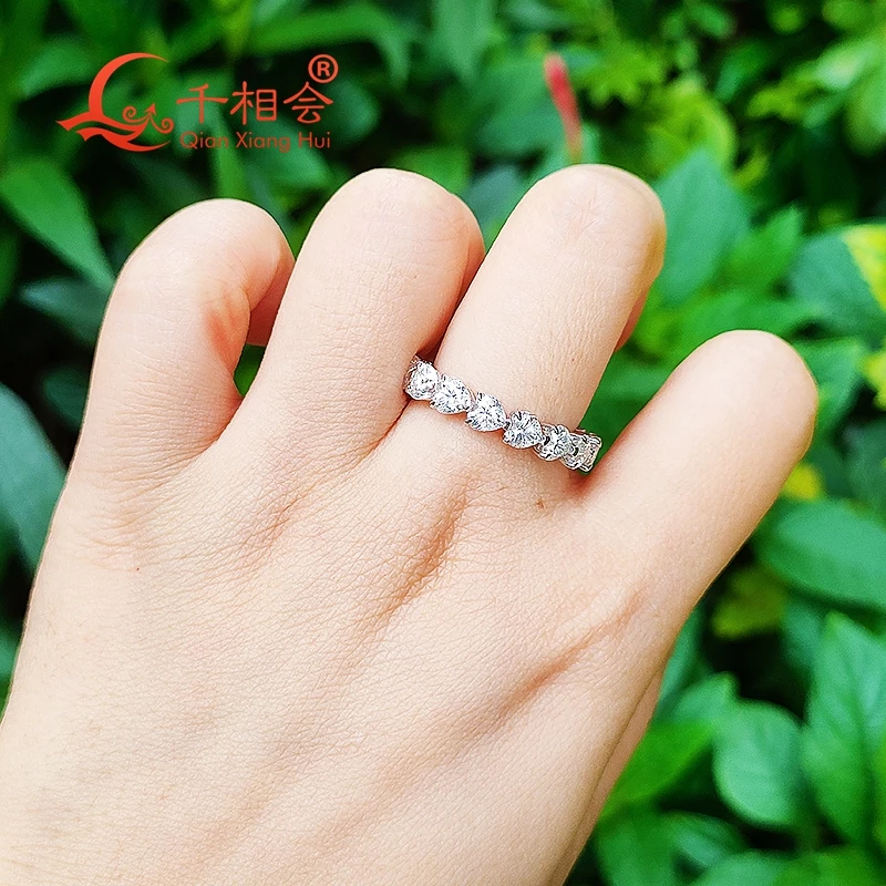 4mm heart shape  D VVS white moissanite full of stone Eternity Band ring  925 Sterling Silver Rings Jewelry Rings Engagement