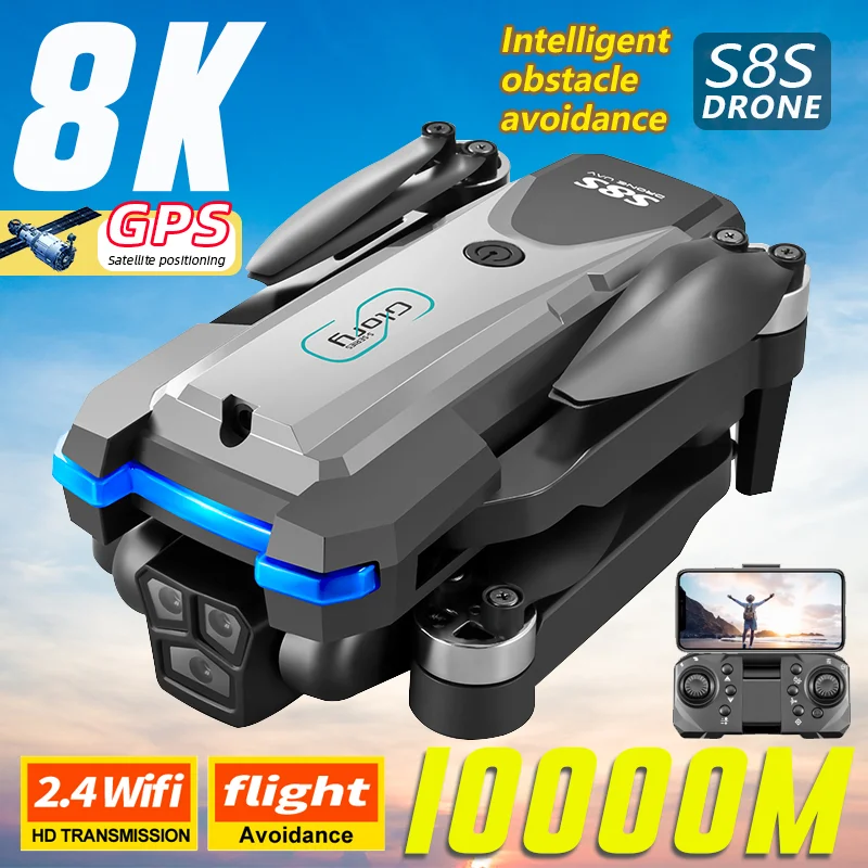 S8S GPS Drone 5G Wifi 8K HD Dual ESC Camera Optical Flow 360° Obstacle Avoidance Brushless Motor RC Foldable Quadcopter 9000M