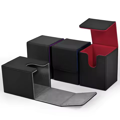 Card Deck Box 4 pack ,Card Storage Box holds 100+ Single Sleeved Cards, PU Leather Magnetic Closure for Magic cards TCG card