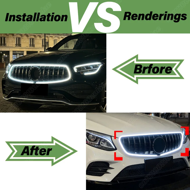 For Mercedes Benz GLC43 GLC200 GLC300 2020 2021 2022 Automobile Luminous LED Grille Sports Racing GT Illuminated Grill Body Kit