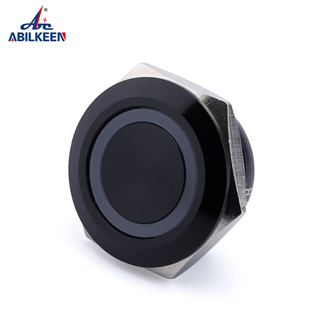 ABILKEEN 19MM Black Push Button with LED Ring Illuminate 1NO Momentary Ultra-Thin Metal Push Button Switch with 4 Pin Terminal