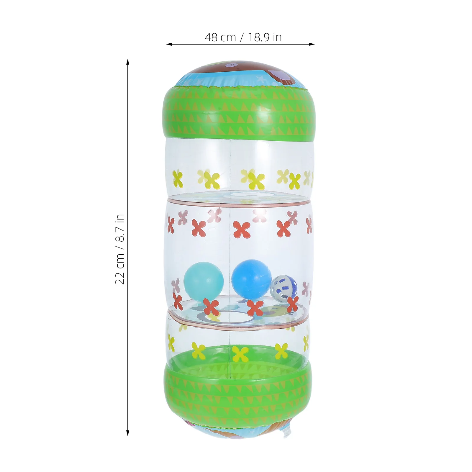 Nadmuchiwany wańka-wstańka dla niemowląt z kulką grzechotką w jasnych kolorach, przezroczystym okienkiem, bezpieczny, wytrzymały, sensoryczny, zabawny, rolujący dzwonek dla dziecka.