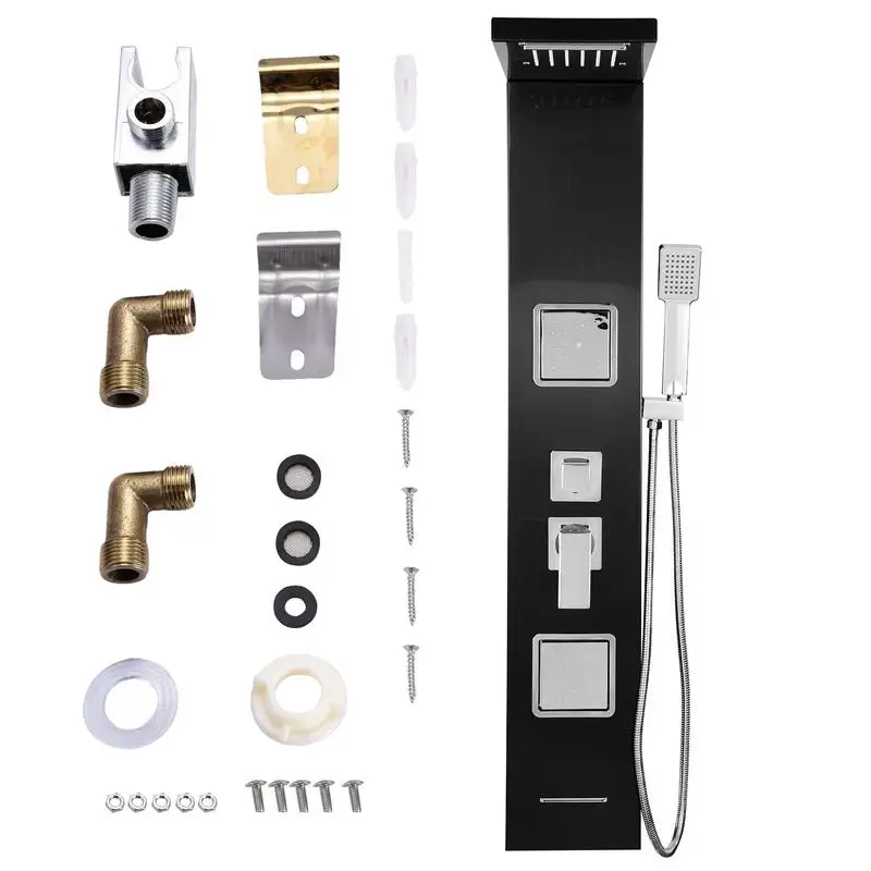 

Shower Panel Tower System Wall Mount Stainless Steel Shower Unit 5-Function Faucet Rain Massage System With Handheld 59Inch Hose