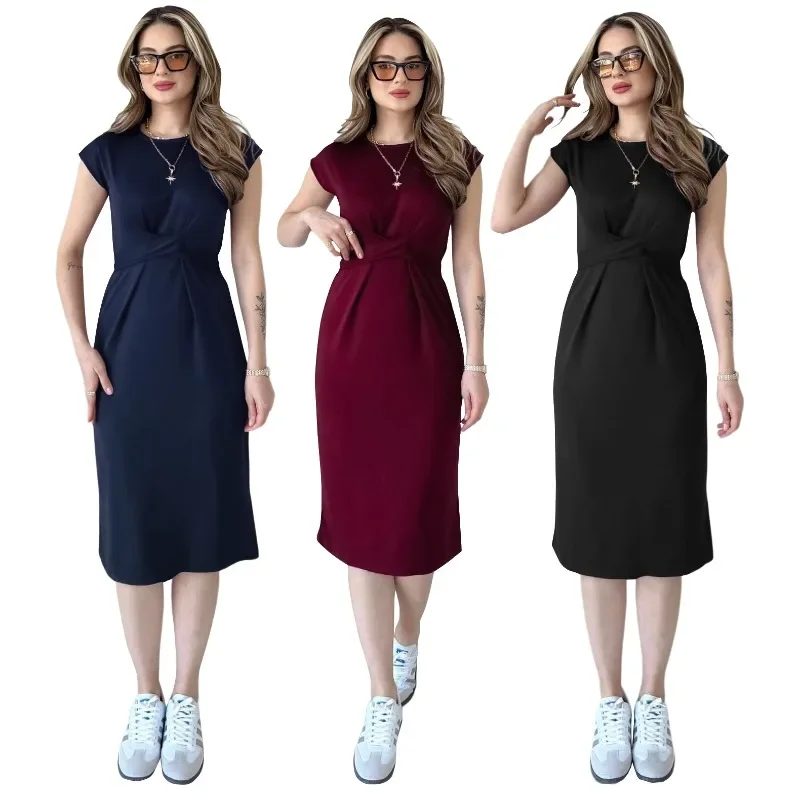 Summer 2026 Women's Waist-Cinching Dress Maturity Tendency Unique Design Casual Style Polyester Fiber A-line Skirt