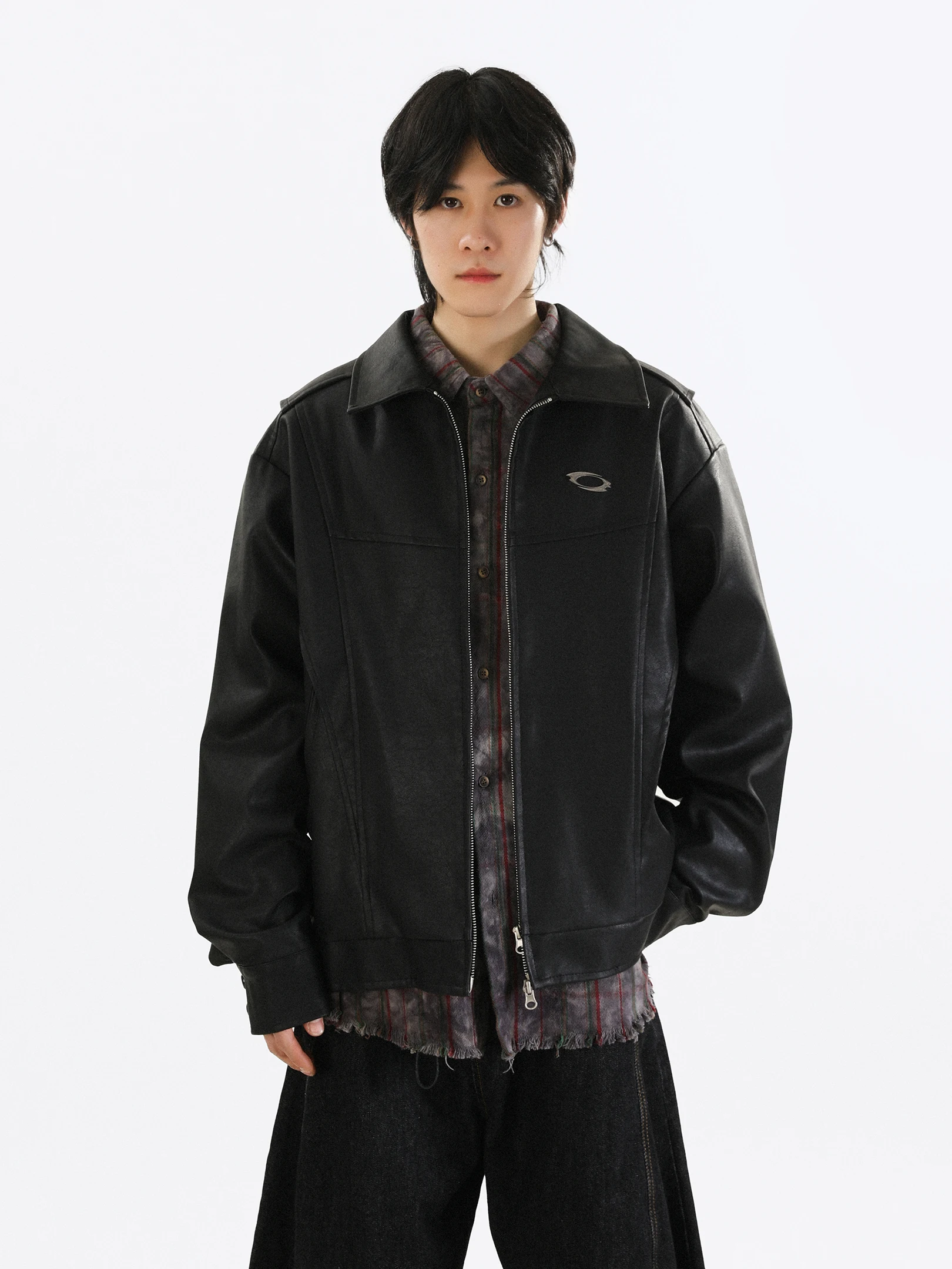 

BLXSRAVEN Vintage PU Leather Jaet Men's Casual Sle Retro Biker Jaet Youth Trend Polyester Fiber Spring Autumn Wear