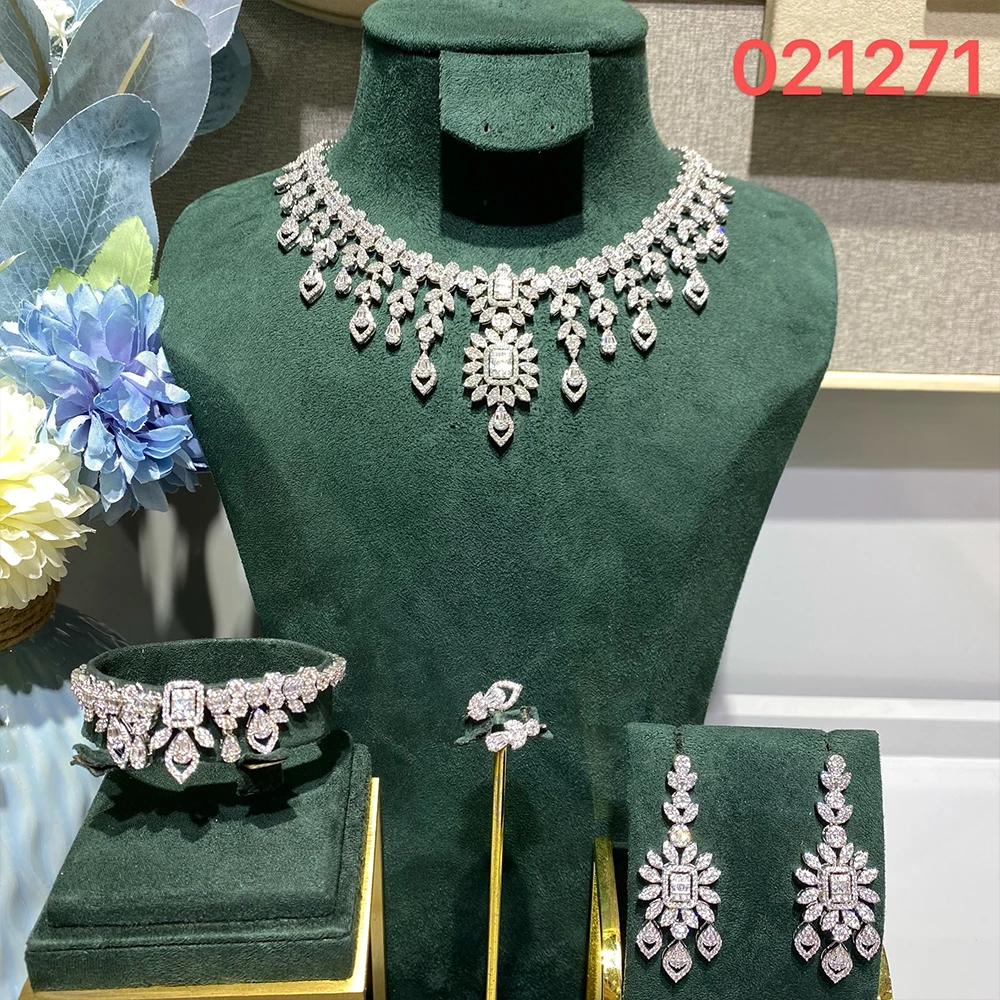 021271 Gorgeous Womans Jewelry Sets Full Cubic Zirconia Necklaces for Women Wedding Engagement Party Crystal Jewelry Accessories