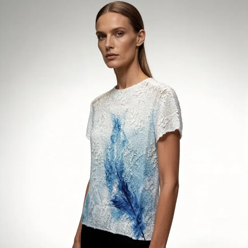 

Miyake Pleated T-Shirt Plisse Printed Top Pleats Women 2026 Summer New Gradient Dye Stylish Versatile Short Sleeve Thin T-Shirt