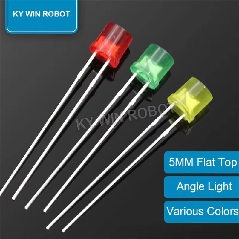 100pcs 5mm Flat Top White Red Yellow Blue Green Assorted Kit Lamp Diode LED Ultra Bright Bulbs Emitting Diodes F5 5 mm DIY Light