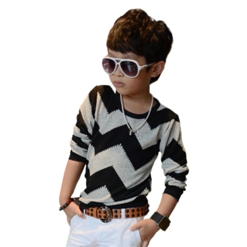 Spring Autumn Long Sleeve Kids Shirt Wave Stripe Baby Boys T Shirt Children Clothes Casual Boys Clothes