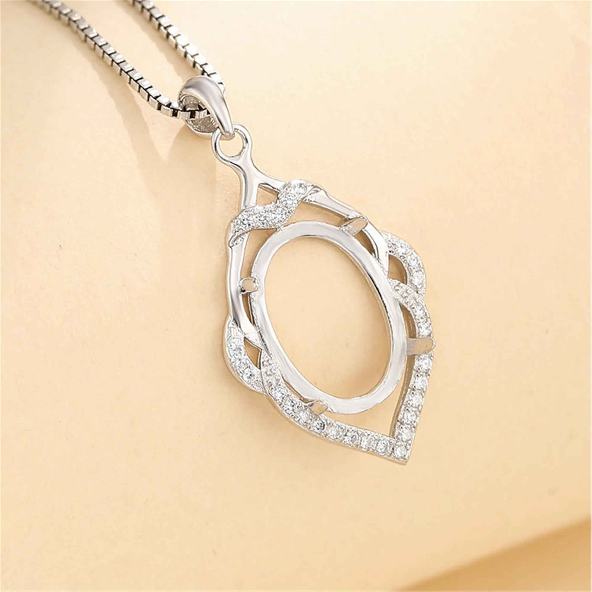 

Серебряная подвеска 925 пробы для овальных кабошонов 10x13 мм, твердое серебро, циркон, основание подвески