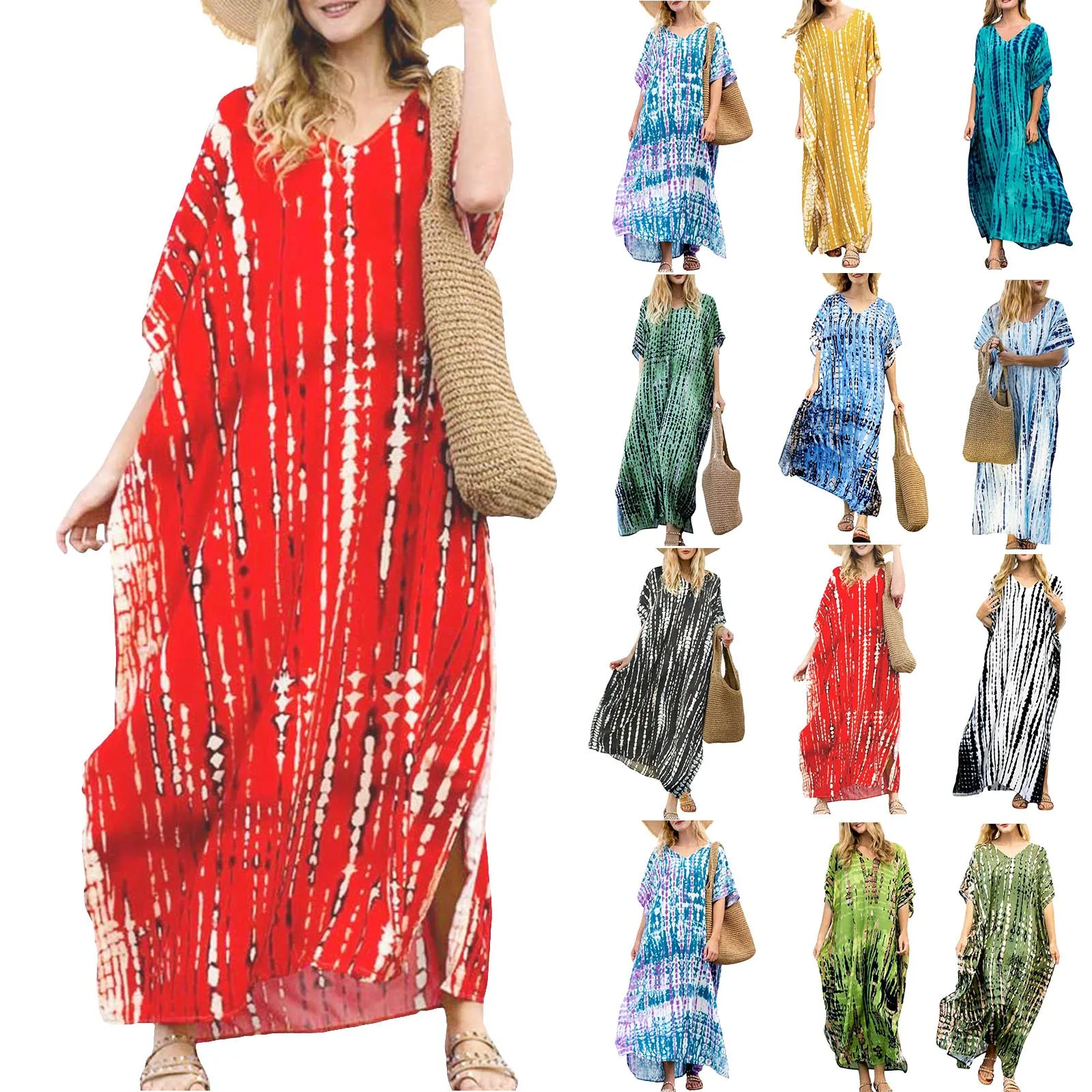 

Summer Boho Beach Dresses For Women Casual Loose Short Sleeve Kaftans Vestidos 2024 New Lady Vacation Dresses Party Robes