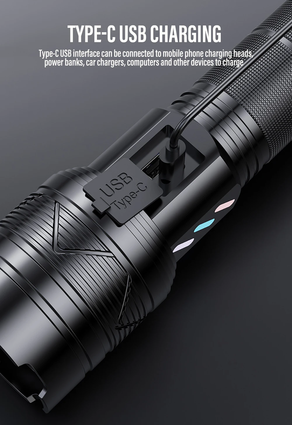 Torcia LED Torcia Ricaricabile USB IPX6 Impermeabile Super Bright 90000 Lumen Torcia telescopica Zoom con 3 modalità per l'escursionismo Camping attività all'aperto (Torcia Xhp50 + 26650 + cavo USB Torcia LED Torcia Ricaricabile USB IPX6 Impermeabile Super Bright 90000 Lumen Torcia telescopica Zoom con 3 modalità per l'escursionismo Camping attività all'aperto (Torcia Xhp50 + 26650 + cavo USB