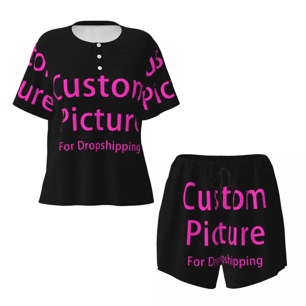 Custom Personalized Custom Photo Logo Pajama Sets for Women 2 Piece Customized DIY Print Short Sleeve Pjs Shorts Sleepwear