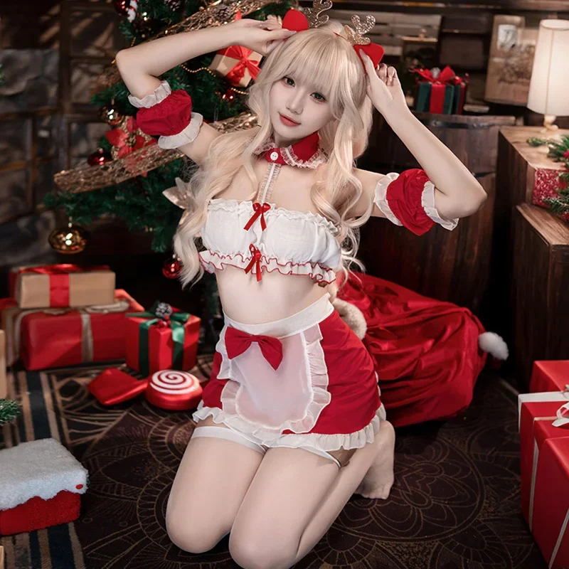 

Anime Christmas Uniform Santa Claus Cosplay Costume Camgirl Xmas Clothes Top Skirt Headband Outfits
