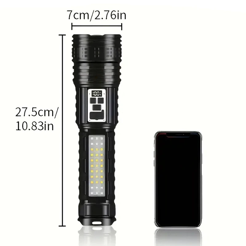 High Power Flashlight Super Big Flashlight Rechargeable Most Strong LED Flash Light Long Range Torch Outdoor Built in Battery