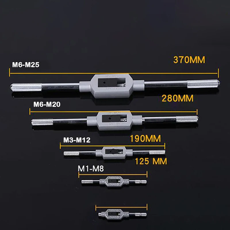 조정 가능한 핸드 탭 렌치 스패너 홀더, M1-M25 스레드 메트릭 핸들 태핑 리머 도구 액세서리, 탭 및 다이 4 가지 유형 선택