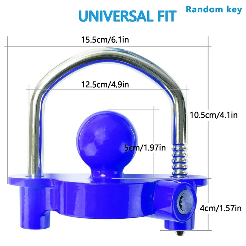 Universal Trailer Ball Tow Hitch Lock Adjustable,Heavy-Duty Steel,Fit For Towing Caravan Trailer Security, Blue