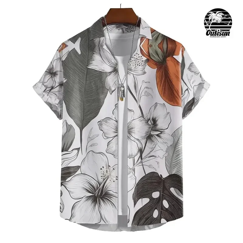 Tropical Rainforest Floral Print Men'S Casual Short Sleeve Shirt Summer Fashion Seaside Vacation Wear Tops Men'S Oversized Tops