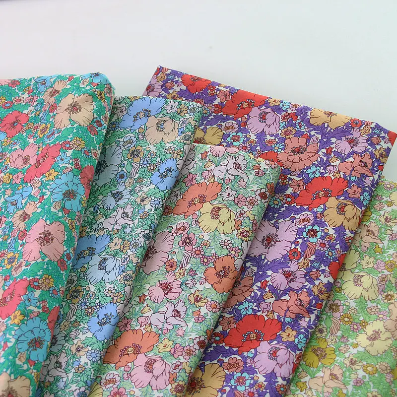 

Красочная ткань из чистого хлопка с цветочным принтом, весна-лето, свежая одежда ручной работы, рубашка, женское платье, ткань, сумка, дизайнерские ткани