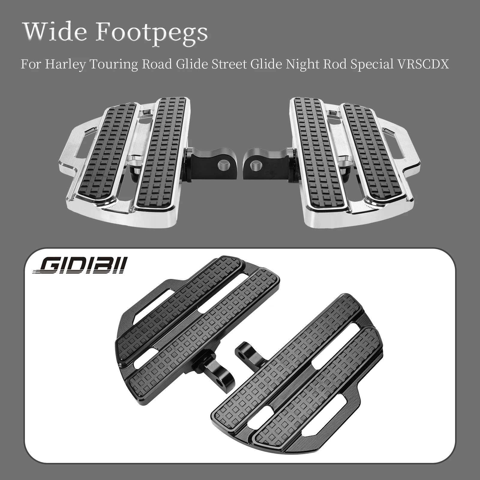 

1 Pair Motorcycle Pedals Footboards Floorboard For Harley Touring Street/Electra Glide Male Mount Style Wide Footpegs