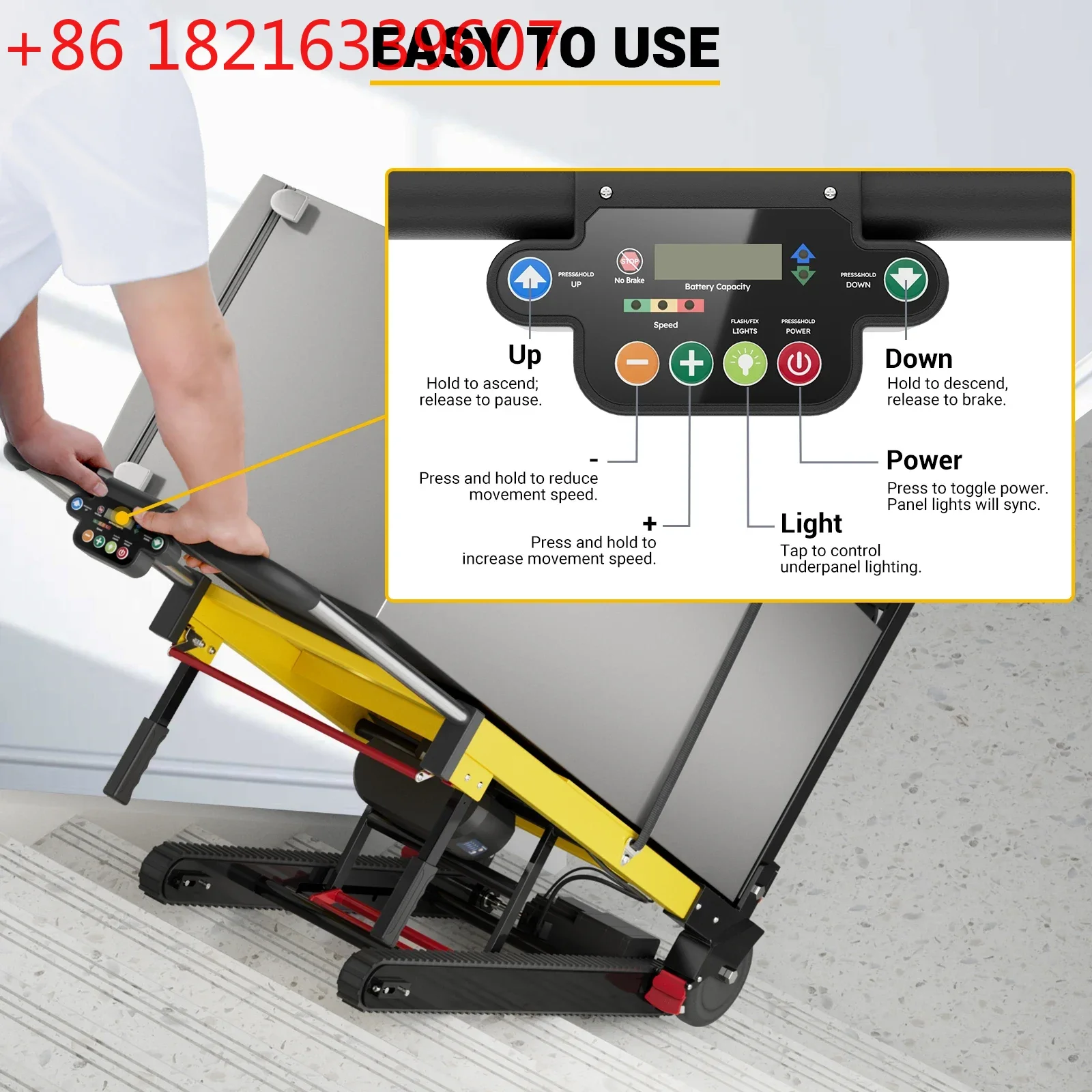 

Электрическая тележка для подъема по лестнице TAO a38, электрическая ручная тележка для подъема по лестнице, максимальная грузоподъемность 485 фунтов, 3 режима, складная тележка для подъема по лестнице.