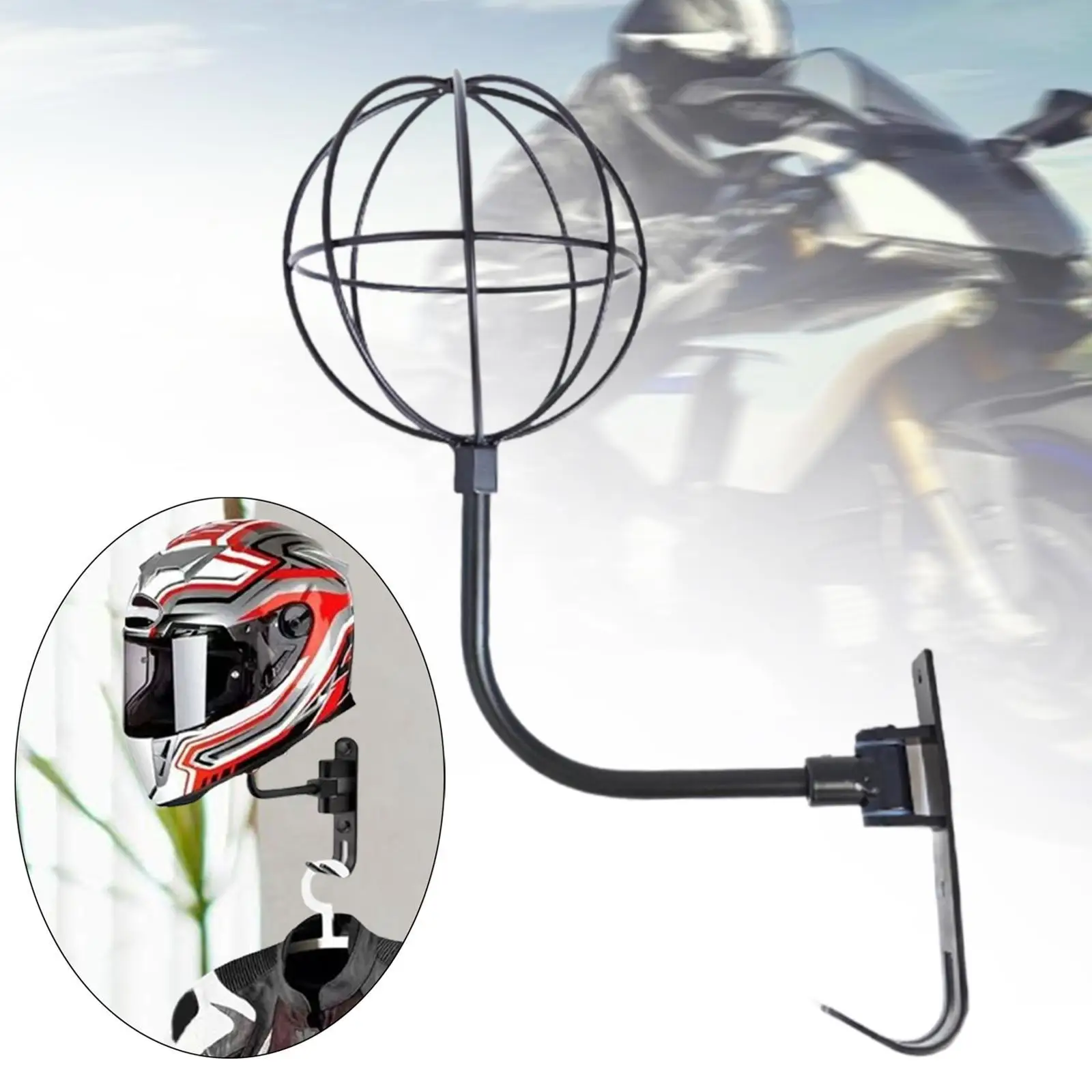 Rotatable Metal Wire Ball Helmet Stand Wall Mount Holder Accessory for Motorcycle Helmets Storage in Garage or Shop
