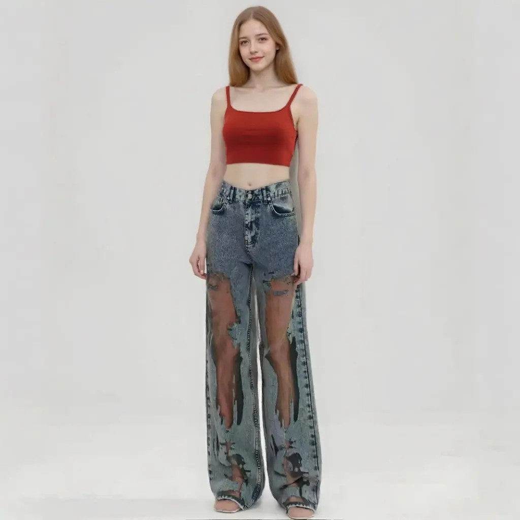

Women's American Retro Wide-Leg Jeans Loose Floor-Length Pants Design Niche Hot Selling
