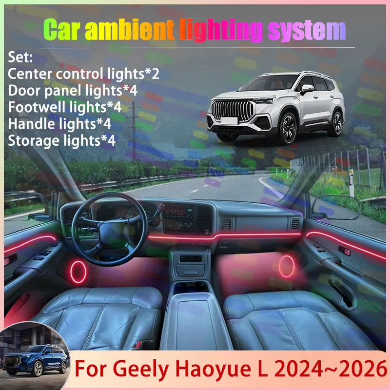 

Для Geely Haoyue L 2024 2025 2026 Okavango MK2 2/24 в 1, автомобильная атмосферная лампа, абажур RGB, комплект атмосферы стримера