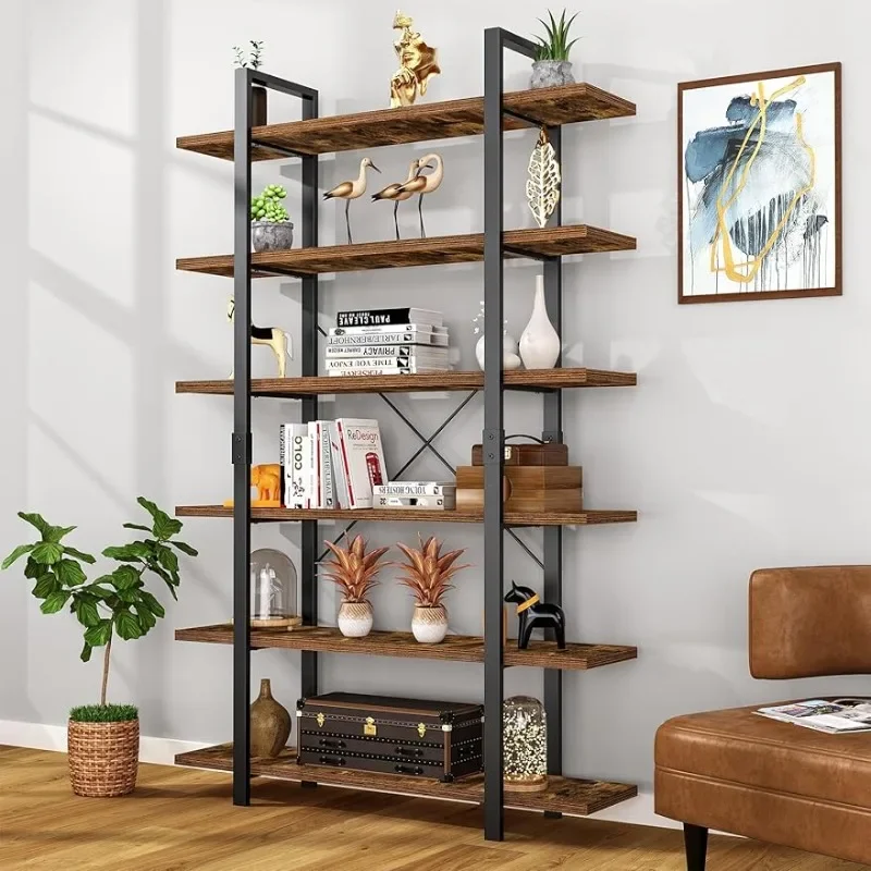 FRAPOW 83Inch Large Vintage Bookshelf, 6 Tier Industrial Etagere Displaying Bookshelf with Metal Frame