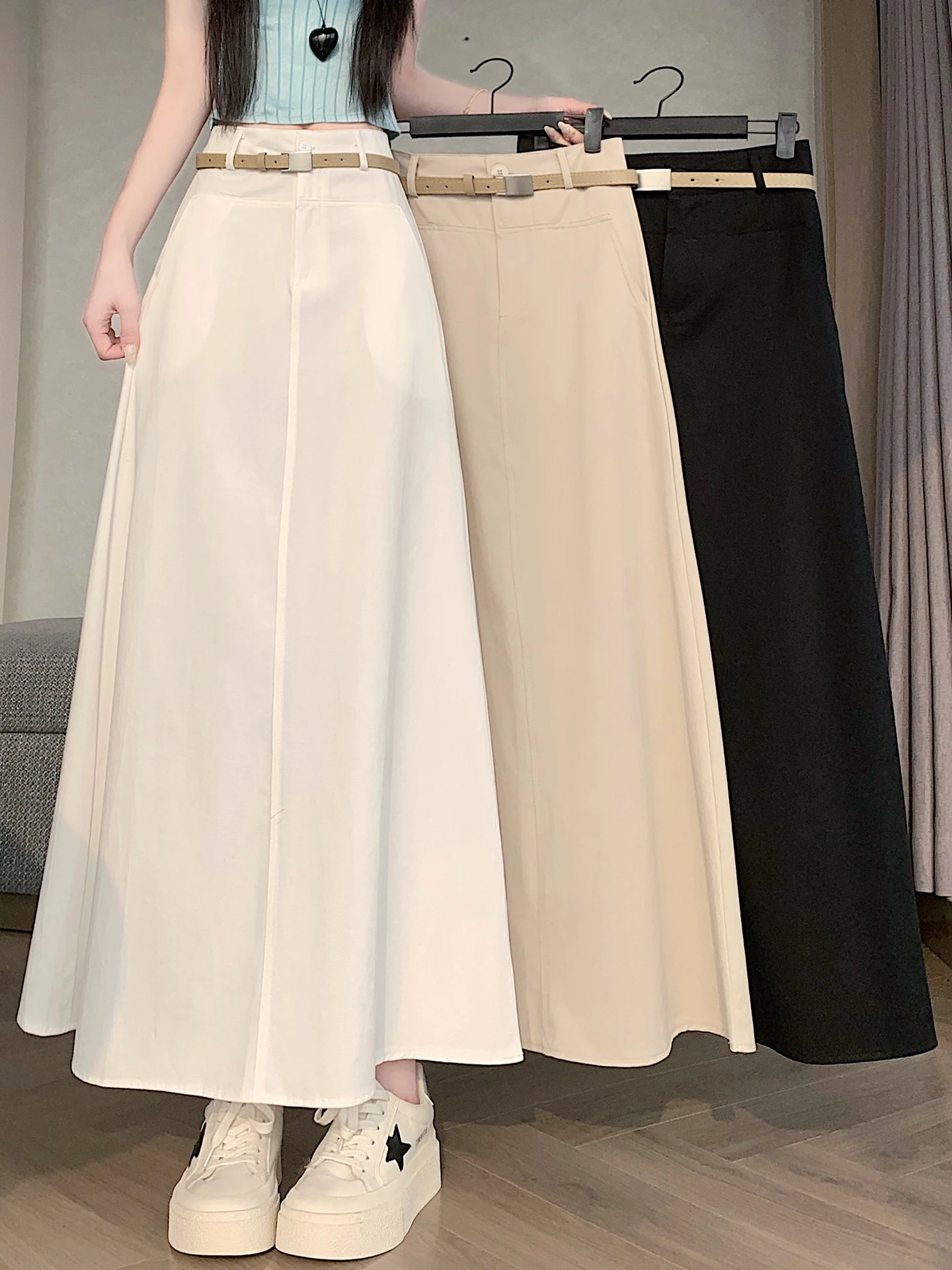 

Белая прямая рабочая юбка-платье женская летняя 2026 года, новая, маленький размер, с завышенной талией, А-силуэт, в корейском стиле