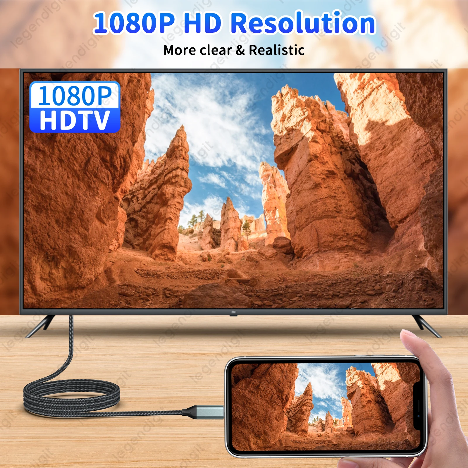 Lightning to HDTV Adapter Cable with Charging for iPhone on HDTV Monitor Projector Display Sync Video Sound iPhone to HDTV Cord