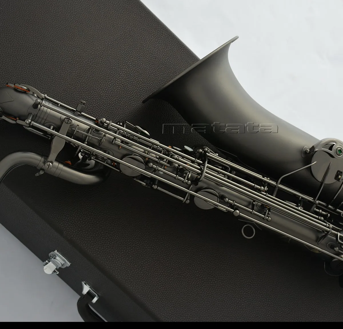 High quality Professional Matte Black nickel Baritone Saxophone Sax Low A With 2 Necks
