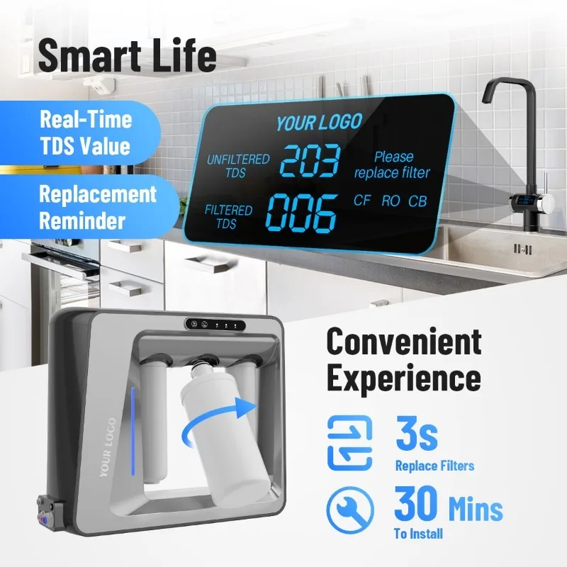 Certified 7 Stage Reverse Osmosis Water Filter System Tankless RO Filter Alkaline Water Filter System