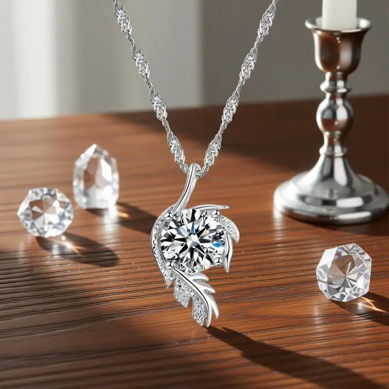 

Shiny 925 Sterling Silver Leaf Design Cubic Zircon Crystal Pendant Necklace for Women Wedding Engagement Party Jewelry Accessory