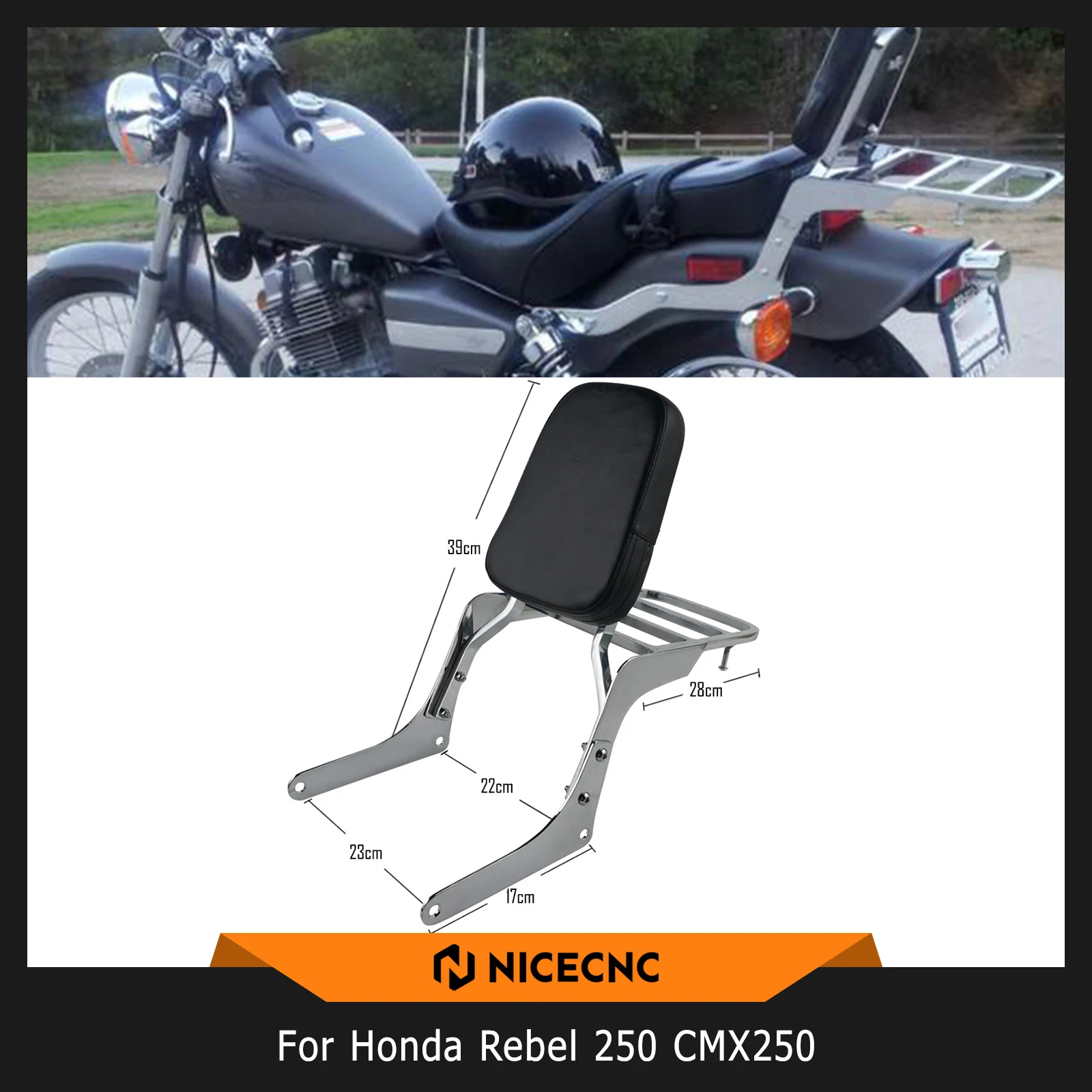 

For Honda Rebel 250 CMX250 CMX250C 1985-1987 1996-2017 Sissy Bar With Luggage Rack Rear Passenger Backrest Pad