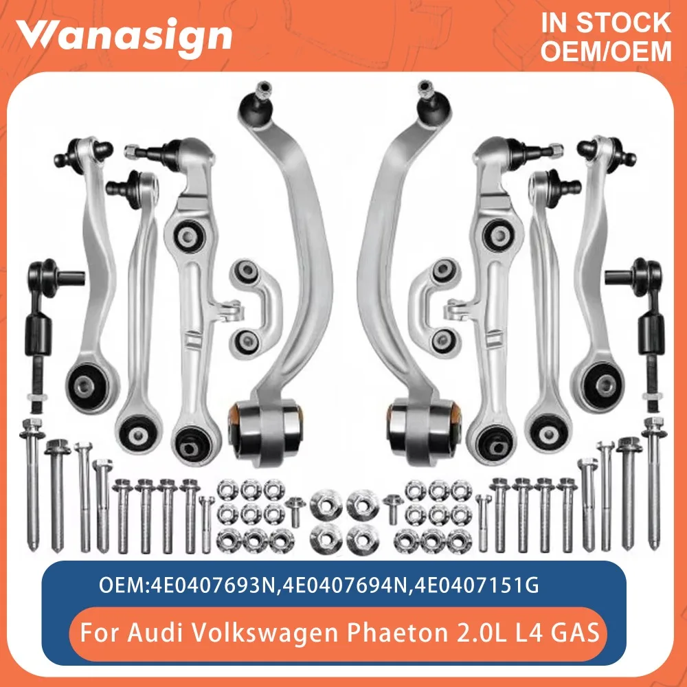 12PCS Front Upper Lower Control Arms Kit Fit 2.0 L L4 GAS For Audi A4 Quattro B6 A8 D3 Volkswagen Phaeton Bentley ASB BAN 2.0L