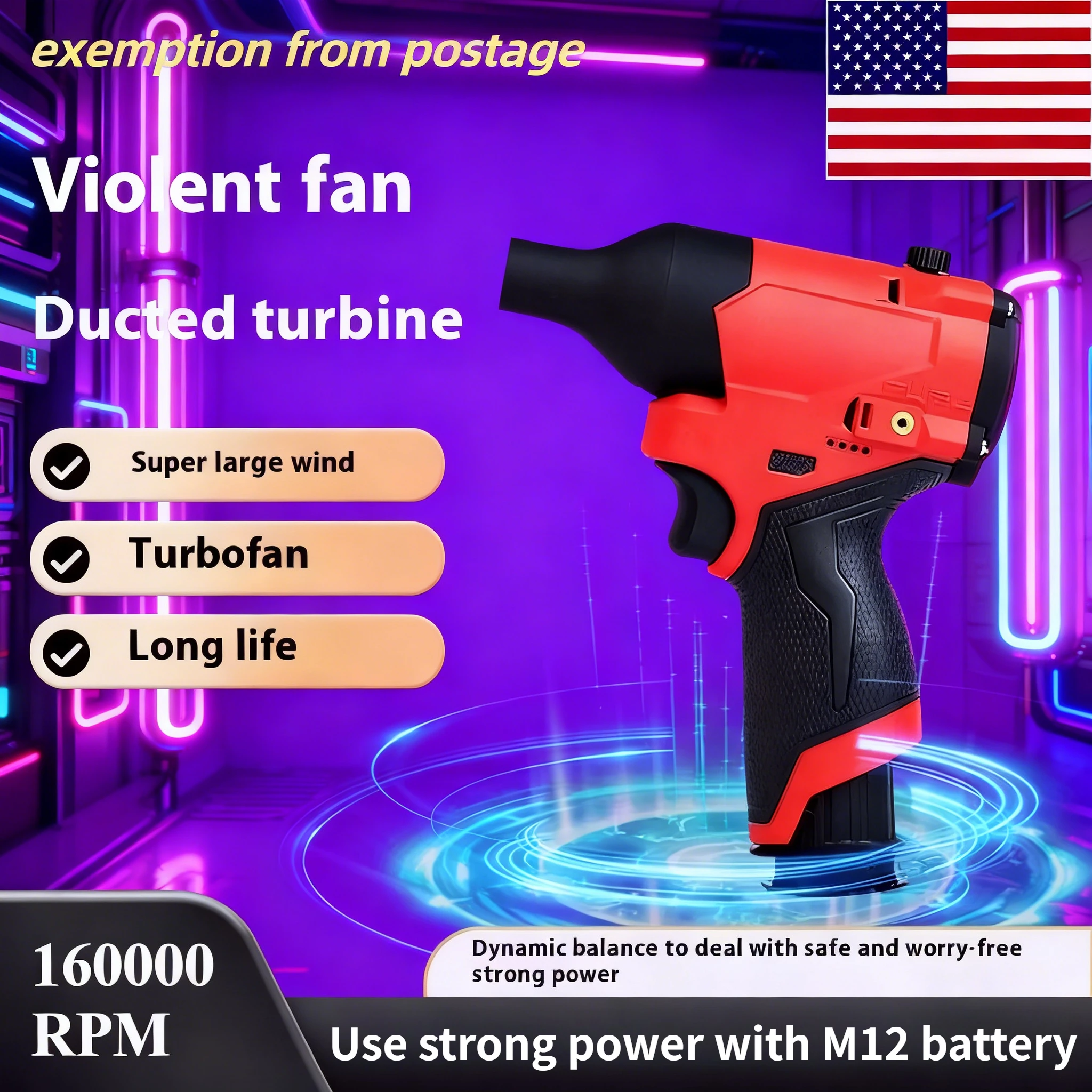 

Бесщеточный турбовентилятор для аккумулятора Milwaukee 12V, 160000 об/мин, мощный электрический воздуходув (без аккумулятора)