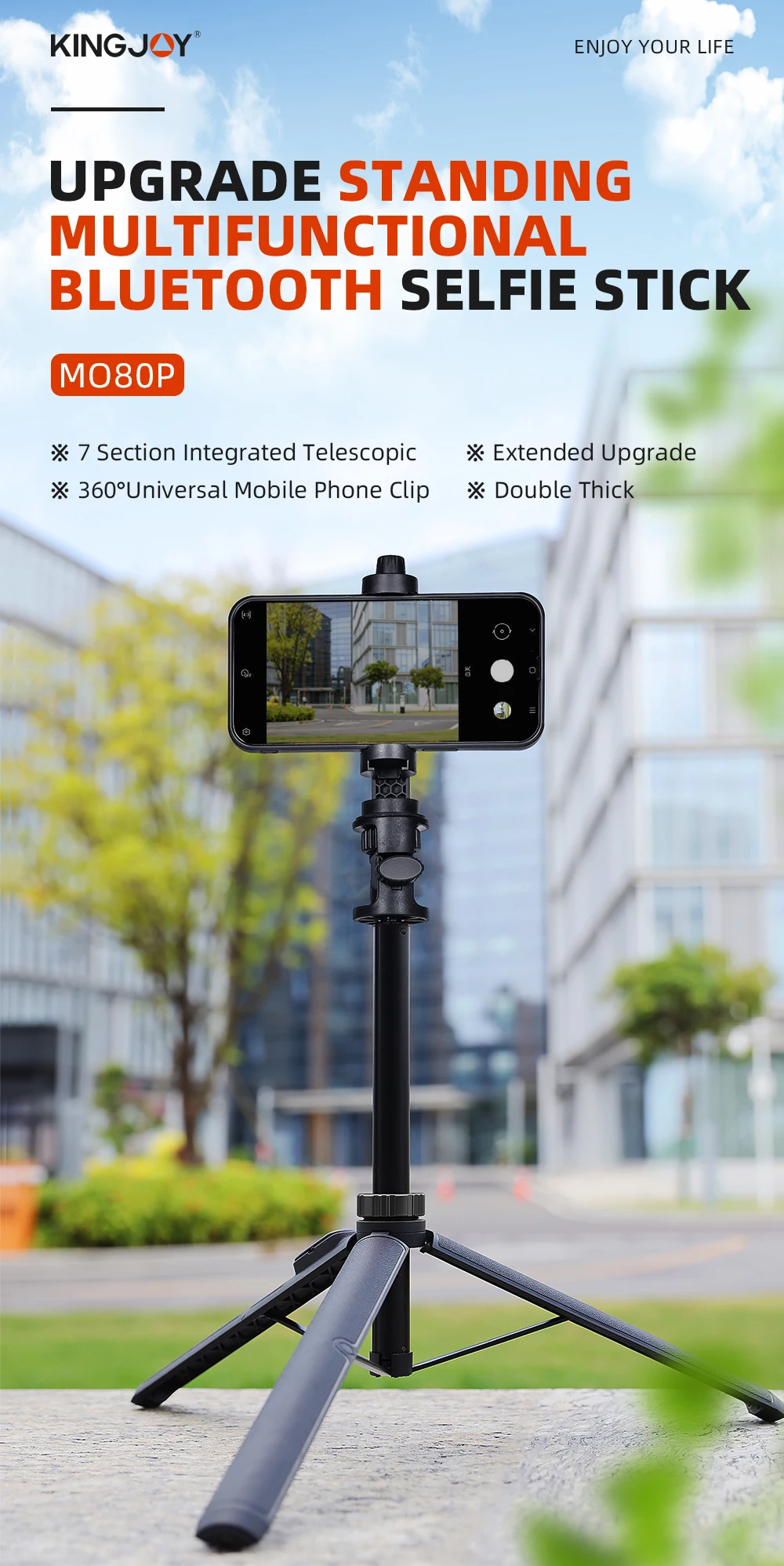 

KINGJOY 1.77M Portable Selfie Stick Aluminum Tripod With Bluetooth Remote For Smartphones/ Lightweight Camera Action Camera