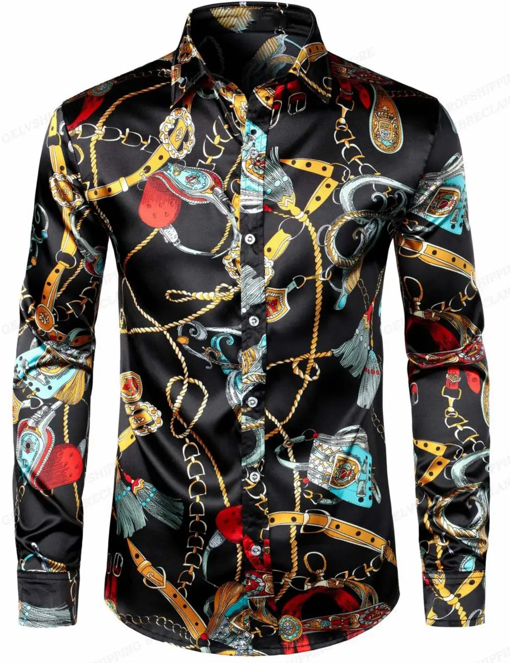 

Popular Gold Chain Hawaii Shirt Butterfly 3d Print Shirts Fashion Shirts Long Sleeve Beach Blouse Luxury Lapel Shirt Men Clothes