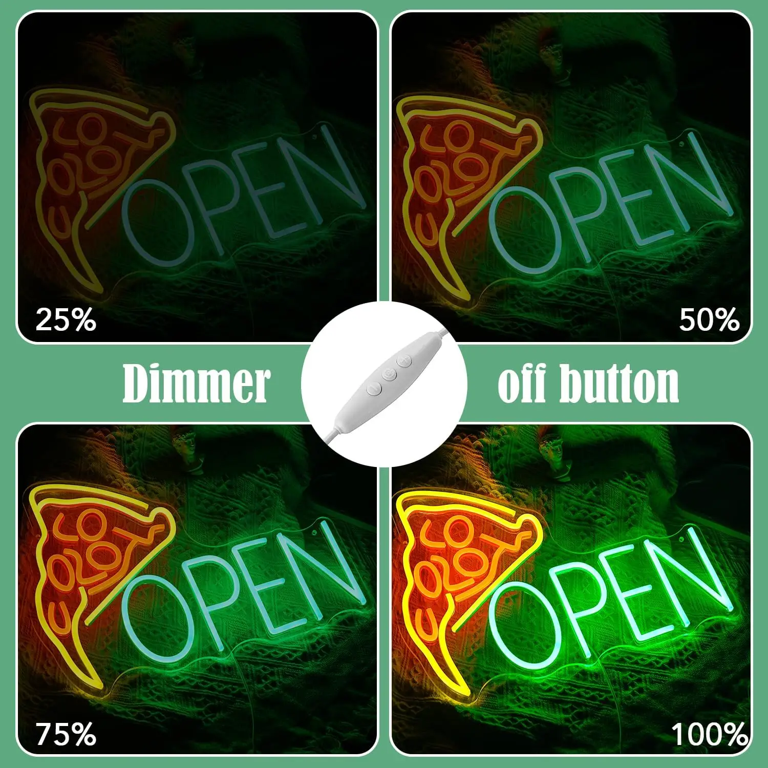 Pizza Open Neon Sign Delicious Pizza Dimmerabile Led Neon Light Decorazione da parete per Pizza Ristoranti Mercato Convenienza Negozi Affari