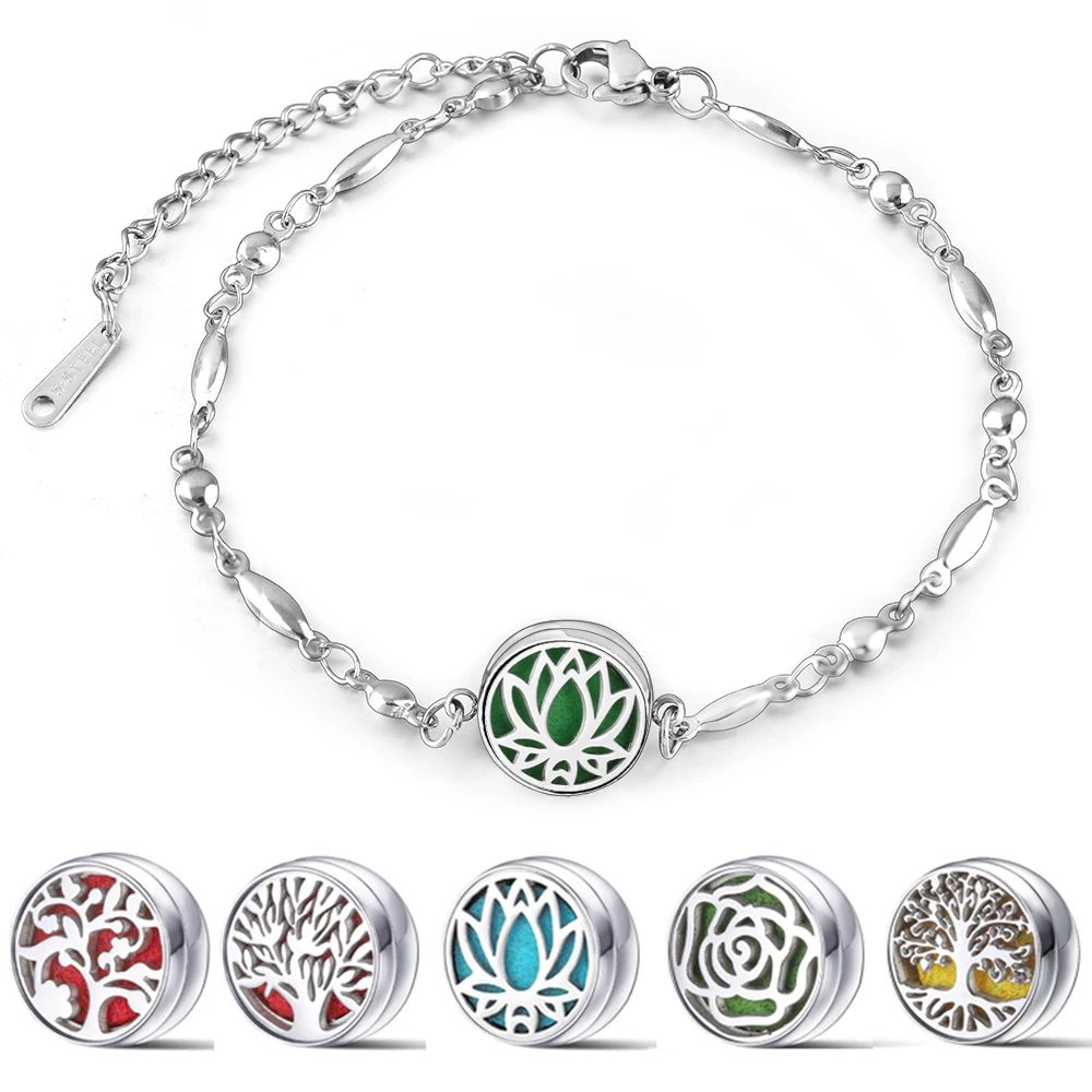 Neues Hochwertiges Aromatherapie-Armband 12mm Lotus-Muster Ätherisches Öl Diffusor Armreif Edelstahl Parfüm-Medaillon Schmuck
