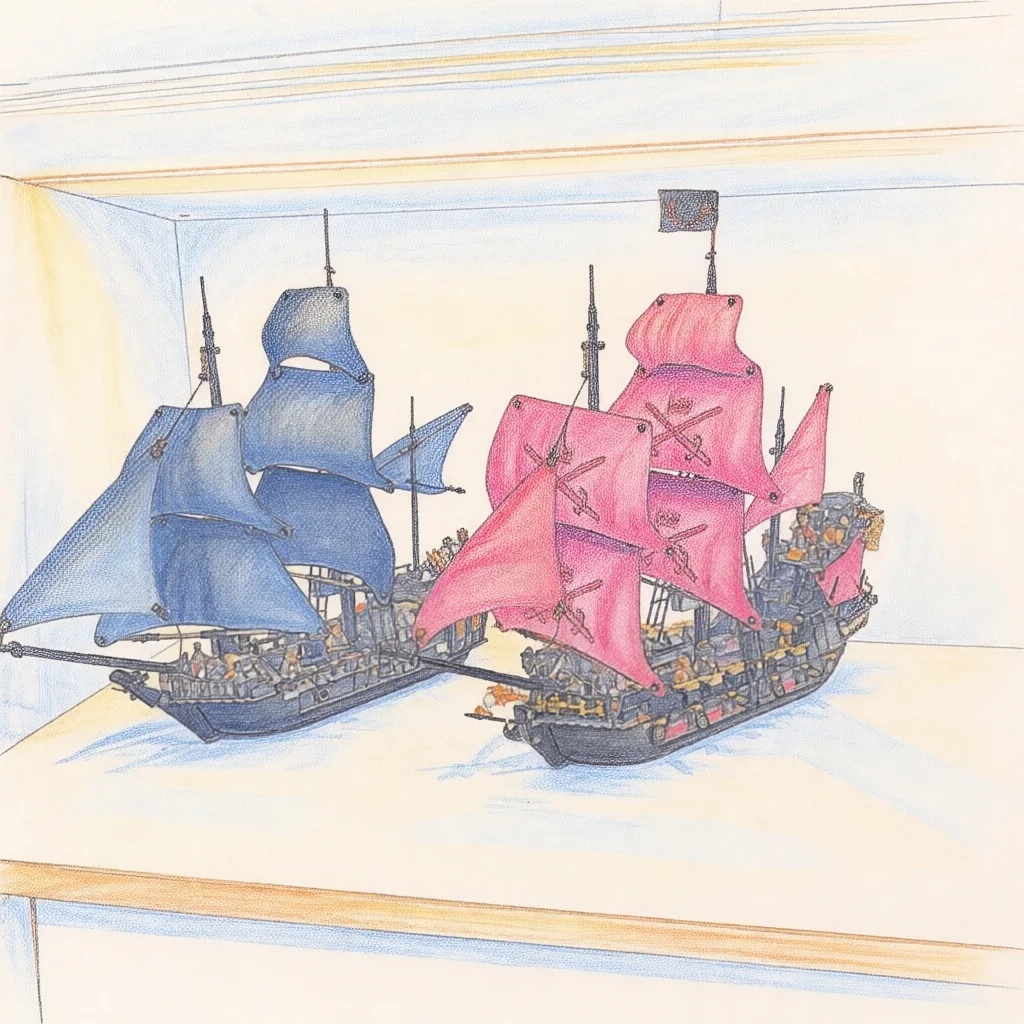 Sea ship building block model; red pirate ship; matching; black pirate ship; suitable as a birthday gift for children and friend