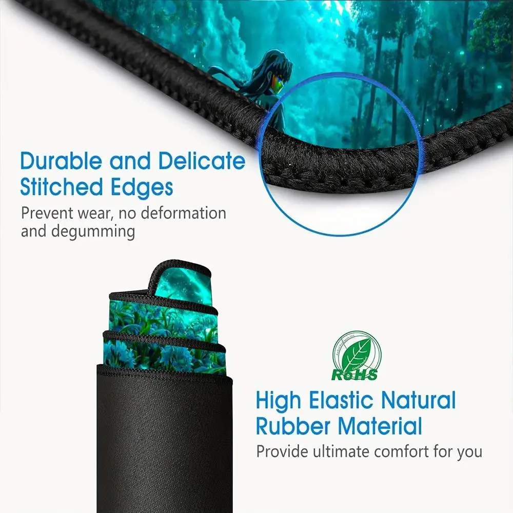 Tappetino per mouse Fantasy Neon Whale & Girl, tappetino da scrivania con fiori blu incantati per gli appassionati di anime